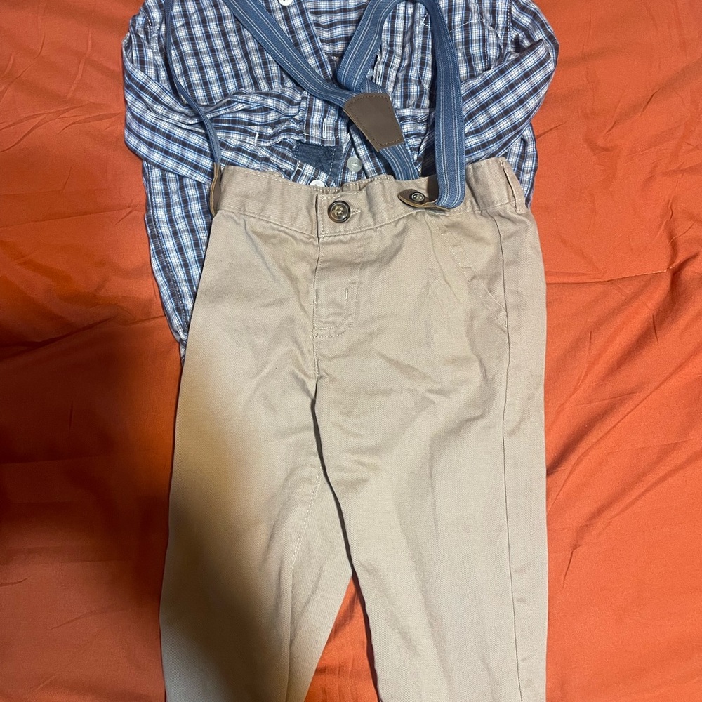 Oshkosh 12 Month Boys Easter Plaid Shirt Set With Matching Suspenders